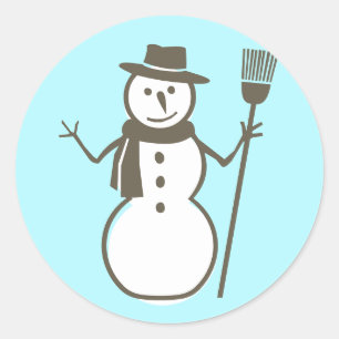 Snowman, ice blue classic round sticker