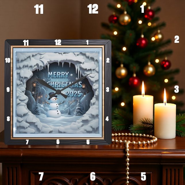 Snowman Ice Cave Square Wall Clock (Creator Uploaded)
