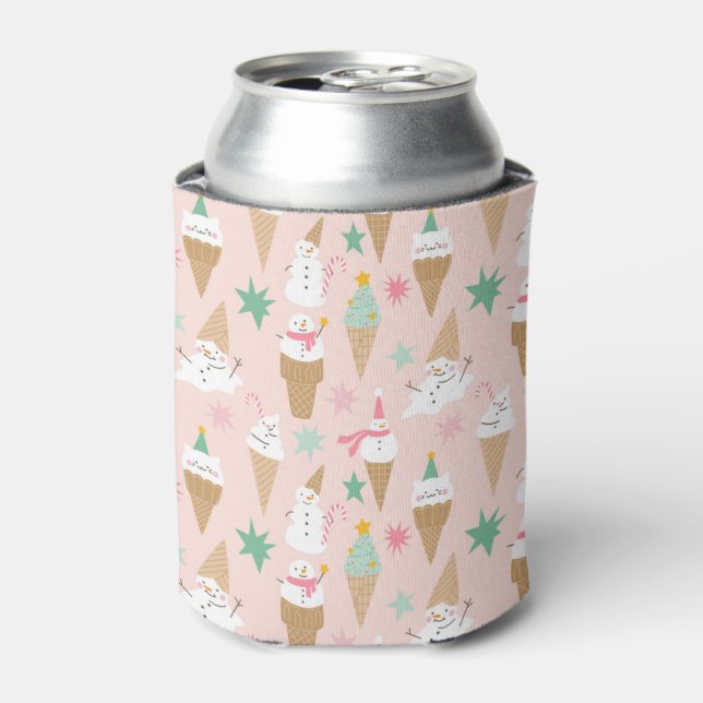 Snowman Ice Cream Cones Christmas Pattern Can Cooler (Can Front)