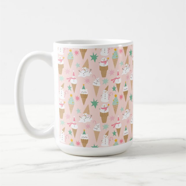 Snowman Ice Cream Cones Christmas Pattern Coffee Mug (Left)
