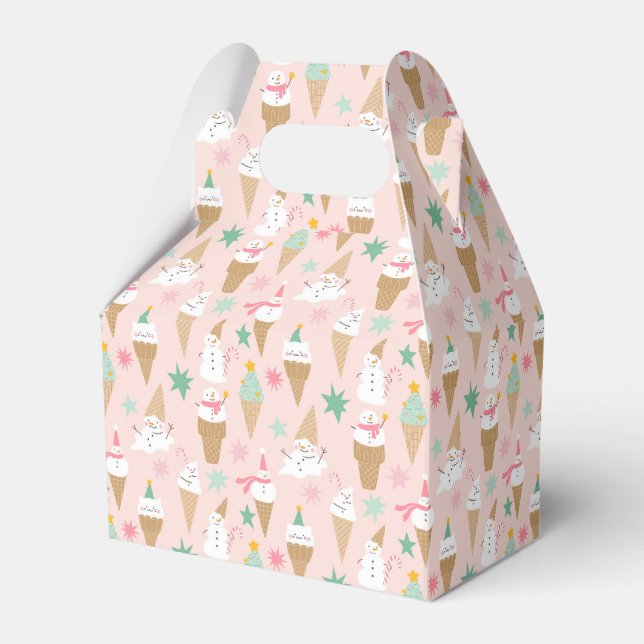 Snowman Ice Cream Cones Christmas Pattern Favour Box (Front Side)