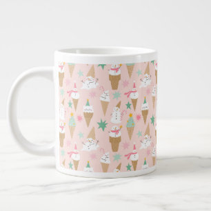 Snowman Ice Cream Cones Christmas Pattern Large Coffee Mug