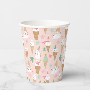 Snowman Ice Cream Cones Christmas Pattern Paper Cups