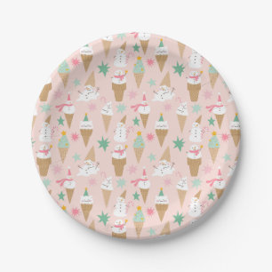 Snowman Ice Cream Cones Christmas Pattern Paper Plate