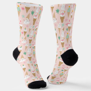 Snowman Ice Cream Cones Christmas Pattern Socks
