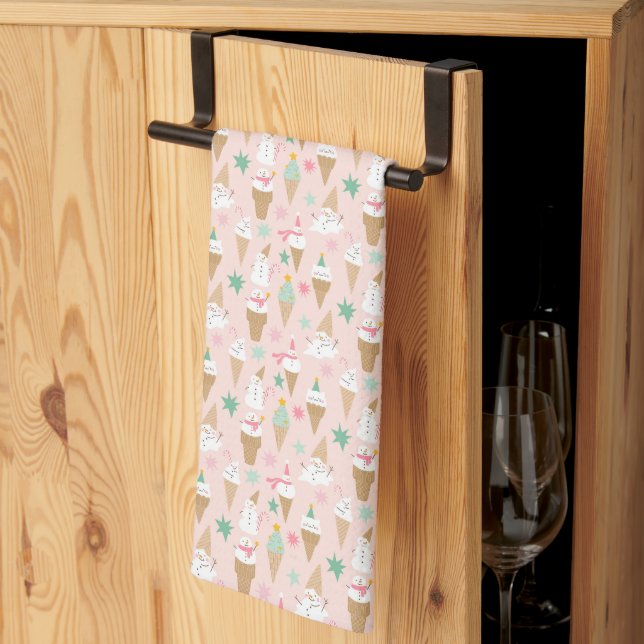 Snowman Ice Cream Cones Christmas Pattern Tea Towel (Thirds Fold)