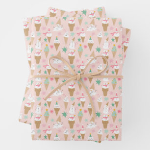 Snowman Ice Cream Cones Christmas Pattern Wrapping Paper Sheet