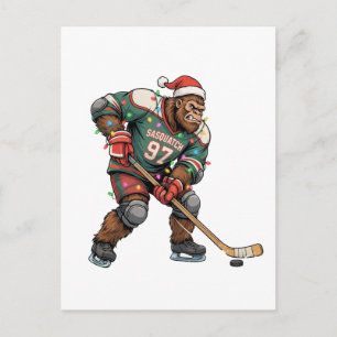 Snowman Ice Hockey Christmas 2026 Holiday Sports Announcement Postcard