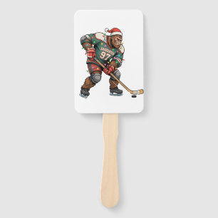 Snowman Ice Hockey Christmas 2026 Holiday Sports Hand Fan