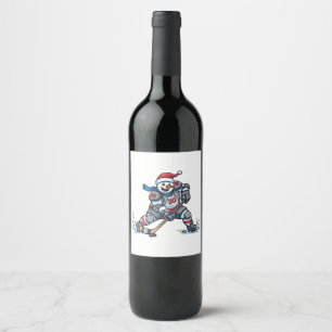 Snowman Ice Hockey Christmas 2026 Holiday Sports Wine Label