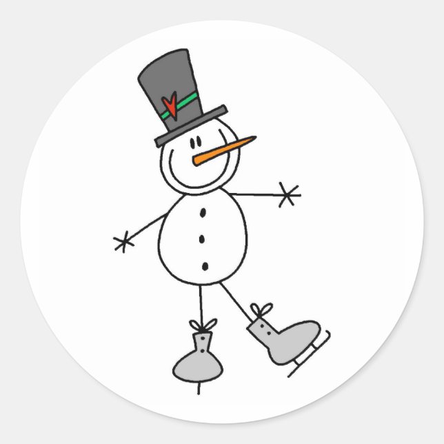 Snowman Ice Skating Classic Round Sticker (Front)