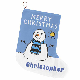 Snowman Image on a Personalised Large Christmas Stocking