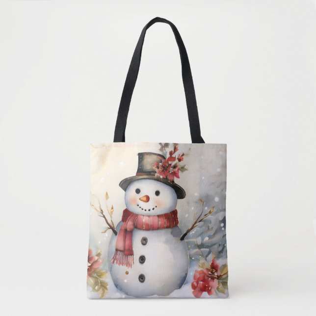 Snowman in a Black Hat Tote Bag (Front)