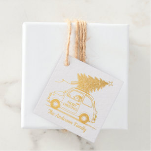 Snowman in a Car Merry Christmas Foil Favour Tag
