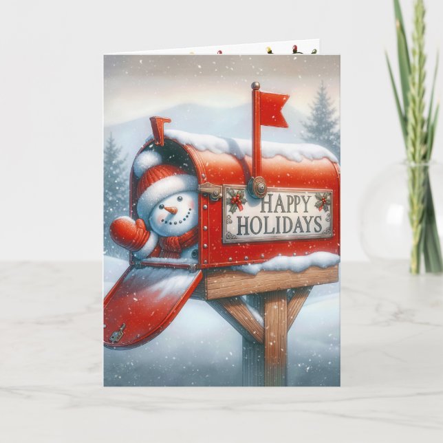 Snowman In a Holiday Mailbox  Card (Front)