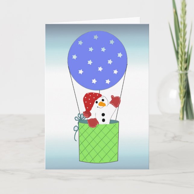 Snowman in a Hot Air Balloon Holiday Card (Front)