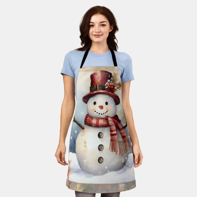 Snowman in a Red Hat Christmas Apron (Worn)