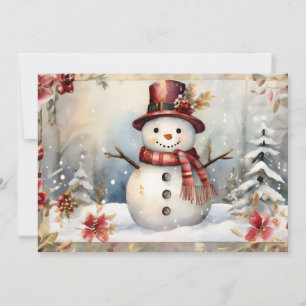 Snowman in a Red Hat Christmas Holiday Card