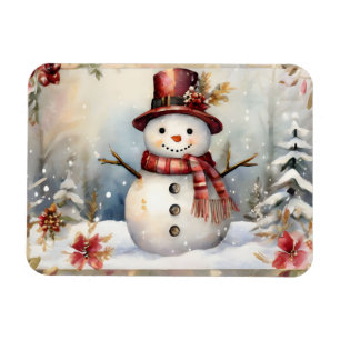 Snowman in a Red Hat Christmas Magnet