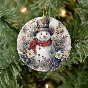 Snowman in a Red scarf Christmas Ceramic Tree Decoration
