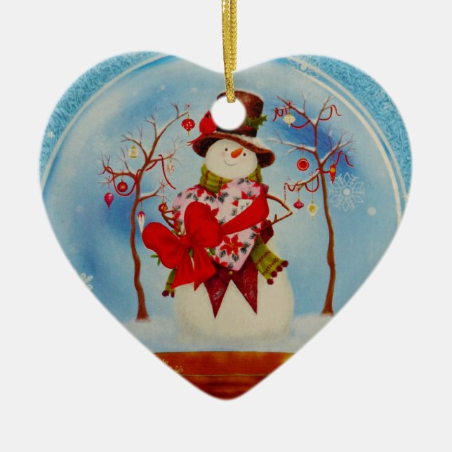 Snowman in a Snow Globe Ceramic Tree Decoration (Front)