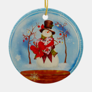 Snowman in a Snow Globe Ceramic Tree Decoration