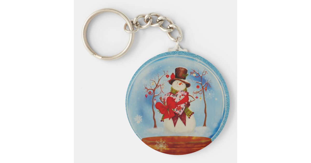 Snowman in a Snow Globe Key Ring Zazzle