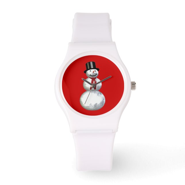 Snowman in a Top Hat Background Colour Customisabl Watch (Front)