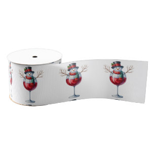 Snowman In A Wine Glass Grosgrain Ribbon