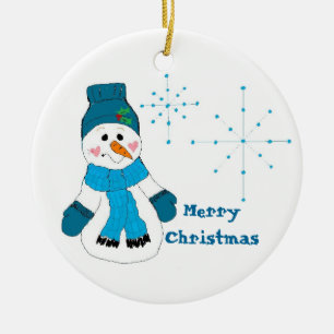 Snowman in Blue Ceramic Tree Decoration