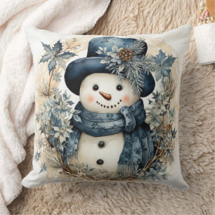 Snowman in Blue Cushion