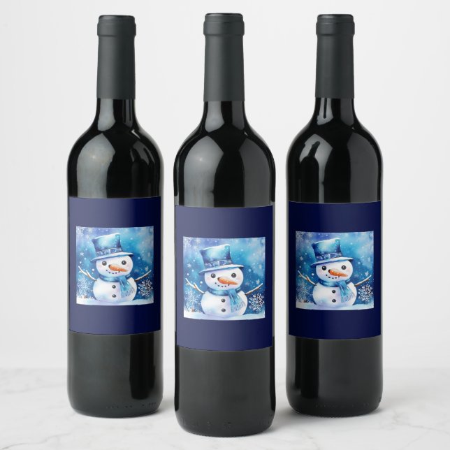 Snowman in blue wine label (Bottles)