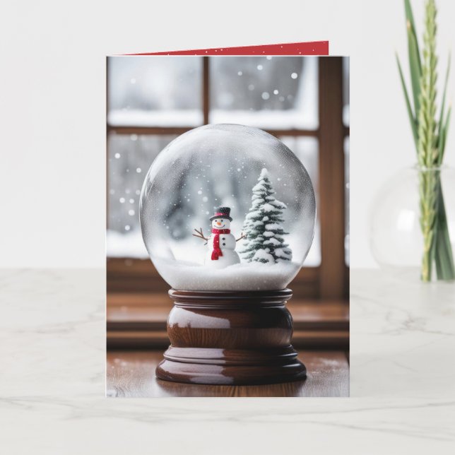 Snowman In Christmas Snow Globe Holiday Card (Front)