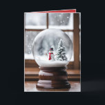 Snowman In Christmas Snow Globe Holiday Card<br><div class="desc">A cute snowman in Christmas snow globe by a winter window.
Inside text can be changed.</div>