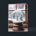 Snowman In Christmas Snow Globe Holiday Card<br><div class="desc">A cute snowman in Christmas snow globe by a winter window.
Inside text can be changed.</div>
