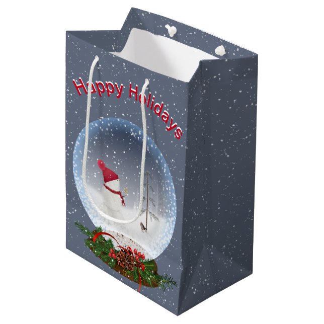 Snowman In Christmas Snow Globe Medium Gift Bag (Front Angled)