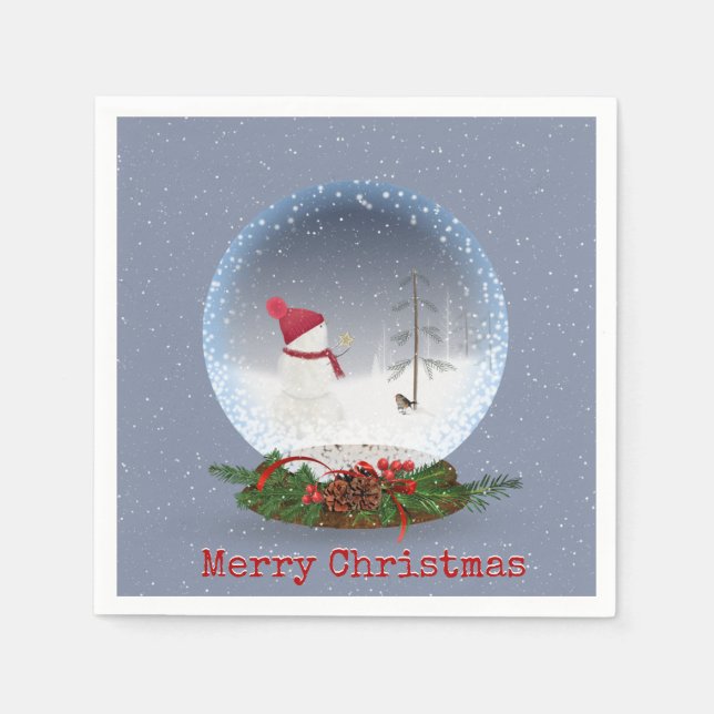 Snowman In Christmas Snow Globe Napkin (Front)