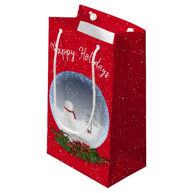 Snowman In Christmas Snow Globe  Small Gift Bag (Front Angled)