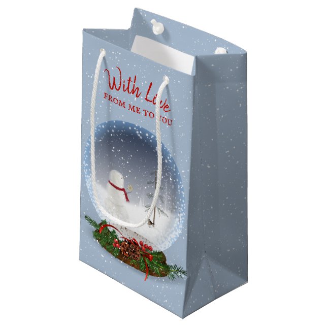 Snowman In Christmas Snow Globe Small Gift Bag (Front Angled)