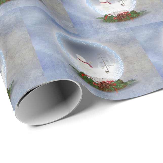 Snowman In Christmas Snow Globe  Wrapping Paper (Roll Corner)