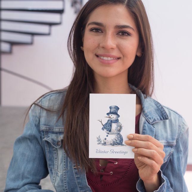 Snowman in Delft Blue customisable Holiday Card (Creator Uploaded)