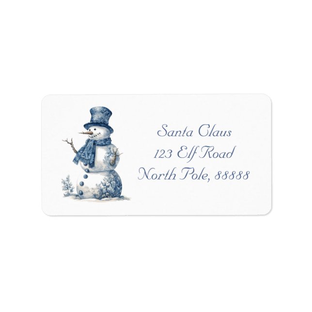 Snowman in Delft Blue customisable Label (Front)
