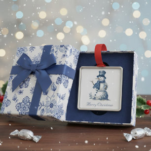 Snowman in Delft Blue customisable Metal Tree Decoration