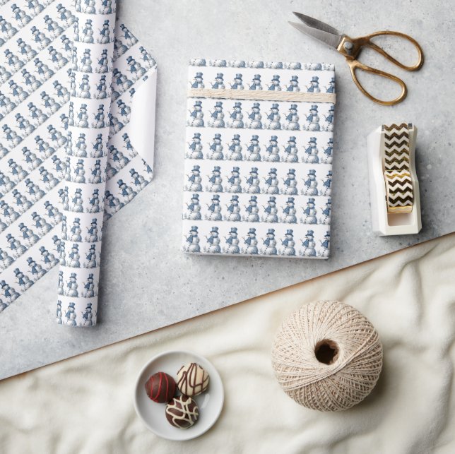 Snowman in Delft Blue Wrapping Paper (Crafts)