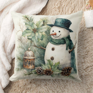 Snowman in Green Cushion
