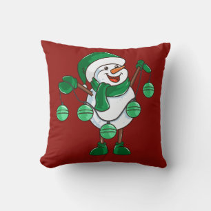 Snowman in Green Scarf   Funny Christmas Gift Cushion