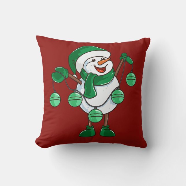 Snowman in Green Scarf | Funny Christmas Gift Cushion (Front)