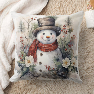 Snowman in Hat  Cushion