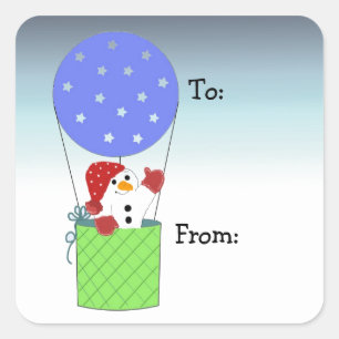 Snowman in Hot Air Balloon Square Sticker