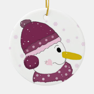 Snowman in Purple Hat and Scarf Ceramic Tree Decoration
